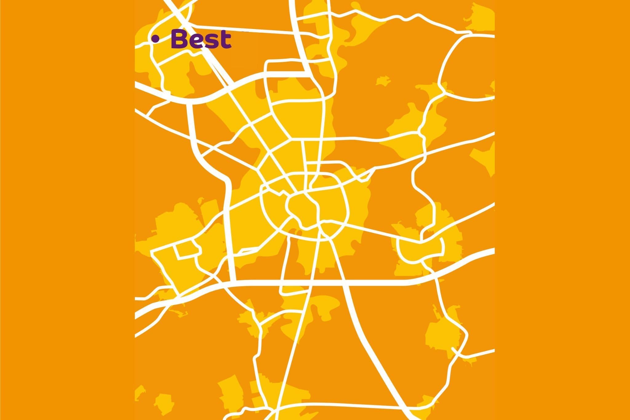 Kaartje locatie Best